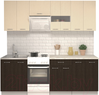 Кухонный гарнитур Mio Tesoro Экстра-лайт 2.2 (венге светлый/венге/королевский опал) - фото