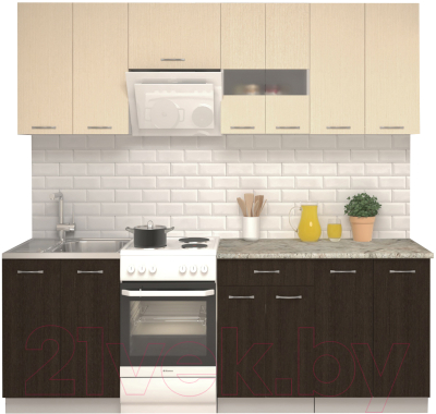 Кухонный гарнитур Mio Tesoro Экстра-лайт 2.2 (венге светлый/венге/марсель) - фото