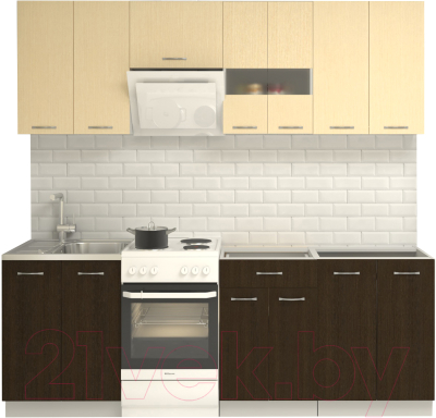 Кухонный гарнитур Mio Tesoro Экстра-лайт 2.2 без столешницы (венге светлый/венге) - фото
