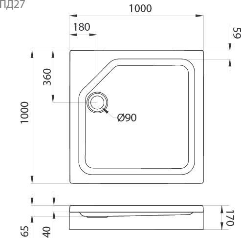 Душевой поддон Triton Квадратный ПД27 100x100
