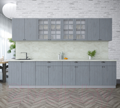 Кухонный гарнитур Интерлиния Берес 3.2А (дуб серый/опал светлый)