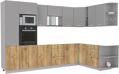 Кухонный гарнитур Интерлиния Мила Лайт 1.88x3.2 правая без столешницы (серебристый/дуб золотой) - фото