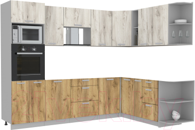 Кухонный гарнитур Интерлиния Мила Лайт 1.88x2.8 правая без столешницы (дуб белый/дуб золотой) - фото