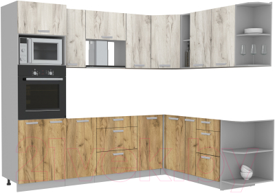 Кухонный гарнитур Интерлиния Мила Лайт 1.88x2.6 правая без столешницы (дуб белый/дуб золотой) - фото