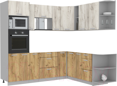 Кухонный гарнитур Интерлиния Мила Лайт 1.88x2.4 правая без столешницы (дуб белый/дуб золотой) - фото