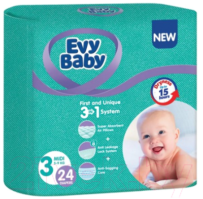 Подгузники детские Evy Baby Midi - фото