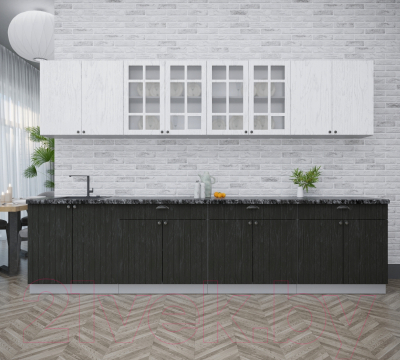 Кухонный гарнитур Интерлиния Берес 3.2А (дуб полярный/дуб английский/кастилло темный)