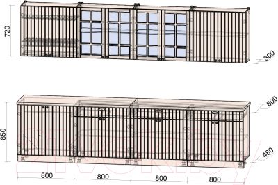 Кухонный гарнитур Интерлиния Берес 3.2А (дуб полярный/дуб английский/кастилло темный)