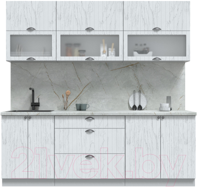 Кухонный гарнитур Интерлиния Берес 2.2Б (дуб полярный/серый каспий) - фото