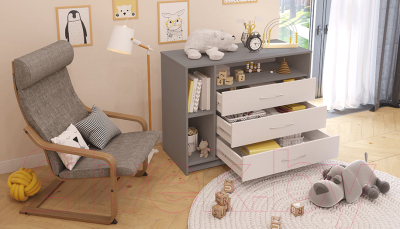 Комод пеленальный Polini Kids Simple 2110 / 0002322.51 (серый/белый)