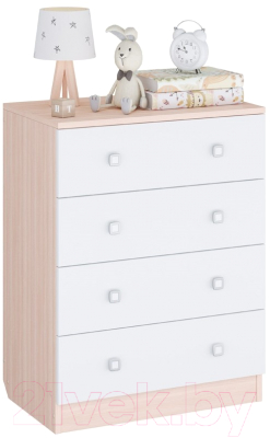 Комод Polini Kids Simple с 4 ящиками / 0001301.161 (дуб пастельный/белый) - фото