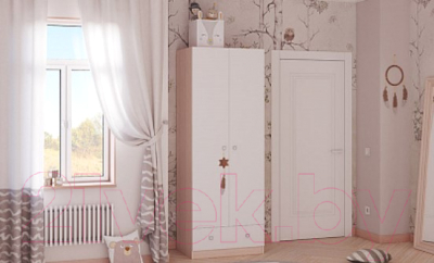 Шкаф Polini Kids Simple двухсекционный с ящиком / 0001302.161 (дуб пастельный/белый)