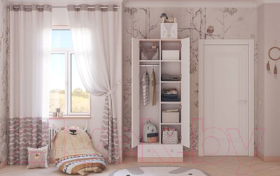 Шкаф Polini Kids Simple двухсекционный с ящиком / 0001302.161 (дуб пастельный/белый)