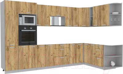 Кухонный гарнитур Интерлиния Мила Лайт 1.88x3.4 правая без столешницы (дуб золотой) - фото
