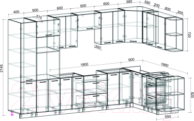 Кухонный гарнитур Интерлиния Мила Лайт 1.88x3.4 правая без столешницы (дуб золотой)