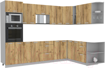 Кухонный гарнитур Интерлиния Мила Лайт 1.88x3.0 правая без столешницы (дуб золотой) - фото