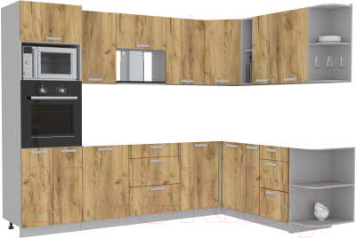 Кухонный гарнитур Интерлиния Мила Лайт 1.88x2.8 правая без столешницы (дуб золотой) - фото
