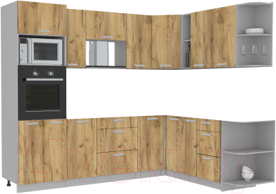 Кухонный гарнитур Интерлиния Мила Лайт 1.88x2.6 правая без столешницы (дуб золотой) - фото