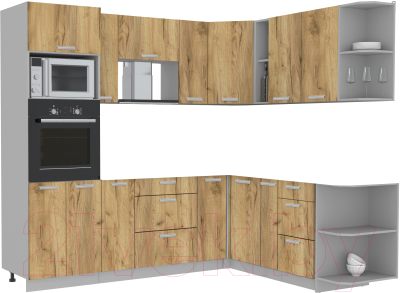 Кухонный гарнитур Интерлиния Мила Лайт 1.88x2.4 правая без столешницы (дуб золотой) - фото