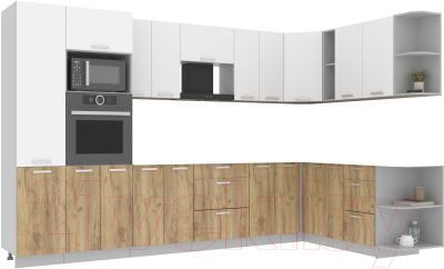 Кухонный гарнитур Интерлиния Мила Лайт 1.88x3.4 правая без столешницы (белый платинум/дуб золото) - фото