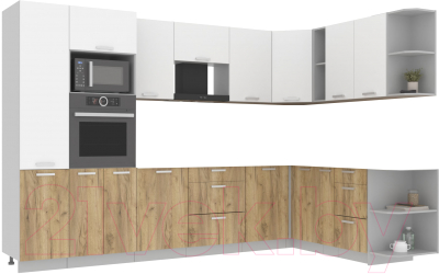 Кухонный гарнитур Интерлиния Мила Лайт 1.88x3.2 правая без столешницы (белый платинум/дуб золото) - фото