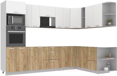 Кухонный гарнитур Интерлиния Мила Лайт 1.88x3.0 правая без столешницы (белый платинум/дуб золото) - фото