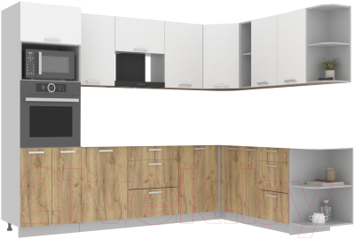 Кухонный гарнитур Интерлиния Мила Лайт 1.88x2.8 правая без столешницы (белый платинум/дуб золото) - фото