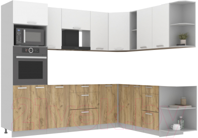 Кухонный гарнитур Интерлиния Мила Лайт 1.88x2.6 правая без столешницы (белый платинум/дуб золото) - фото