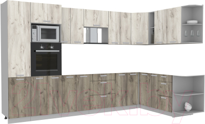 Кухонный гарнитур Интерлиния Мила Лайт 1.88x3.4 правая без столешницы (дуб белый/дуб серый) - фото