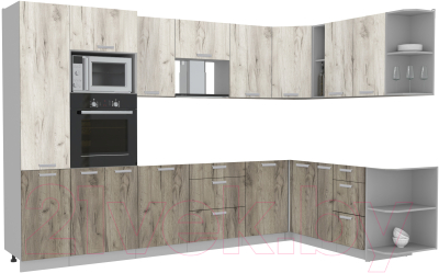 Кухонный гарнитур Интерлиния Мила Лайт 1.88x3.2 правая без столешницы (дуб белый/дуб серый) - фото