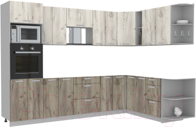 Кухонный гарнитур Интерлиния Мила Лайт 1.88x3.0 правая без столешницы (дуб белый/дуб серый) - фото