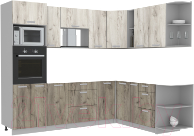 Кухонный гарнитур Интерлиния Мила Лайт 1.88x2.6 правая без столешницы (дуб белый/дуб серый) - фото