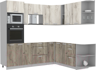 Кухонный гарнитур Интерлиния Мила Лайт 1.88x2.4 правая без столешницы (дуб белый/дуб серый) - фото