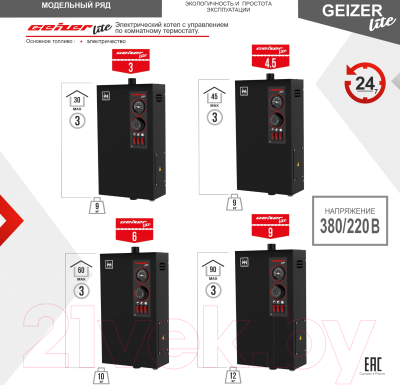 Электрический котел Термокрафт Geizer Lite 3 кВт / TGL-3