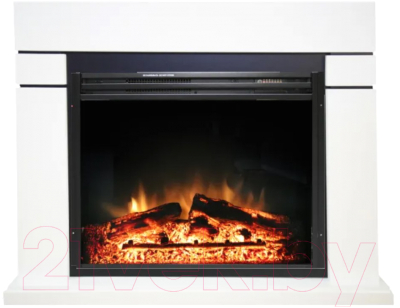 Каминокомплект Смолком Lindos MB/JUP/SYM26 + Jupiter FX N Black (бьянко белый) - фото