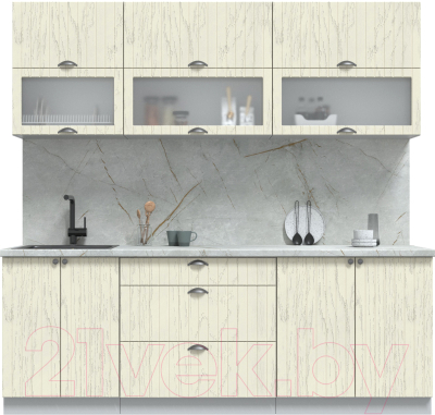 Кухонный гарнитур Интерлиния Берес 2.2Б (дуб снежный/серый каспий) - фото