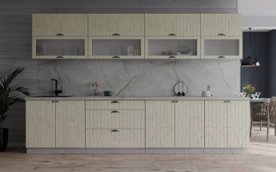 Кухонный гарнитур Интерлиния Берес 3.0Б (дуб снежный/серый каспий)