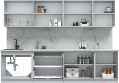 Кухонный гарнитур Интерлиния Берес 3.0Б (дуб снежный/серый каспий)