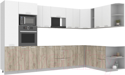 Кухонный гарнитур Интерлиния Мила Лайт 1.88x3.4 правая без столешницы (белый платинум/дуб серый) - фото
