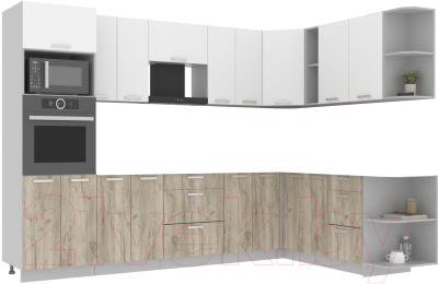 Кухонный гарнитур Интерлиния Мила Лайт 1.88x3.0 правая без столешницы (белый платинум/дуб серый) - фото