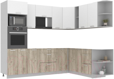 Кухонный гарнитур Интерлиния Мила Лайт 1.88x2.6 правая без столешницы (белый платинум/дуб серый) - фото