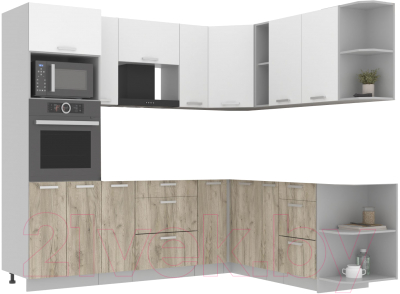 Кухонный гарнитур Интерлиния Мила Лайт 1.88x2.4 правая без столешницы (белый платинум/дуб серый) - фото