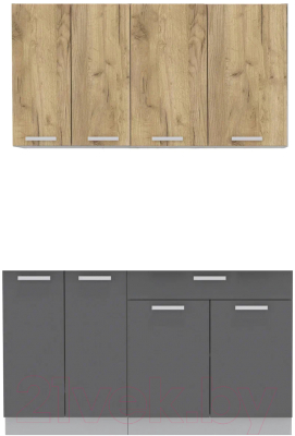 Кухонный гарнитур Интерлиния Мила Лайт 1.4-60 без столешницы (дуб золотой/антрацит) - фото