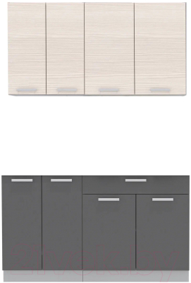 Кухонный гарнитур Интерлиния Мила Лайт 1.4-60 без столешницы (вудлайн кремовый/антрацит) - фото