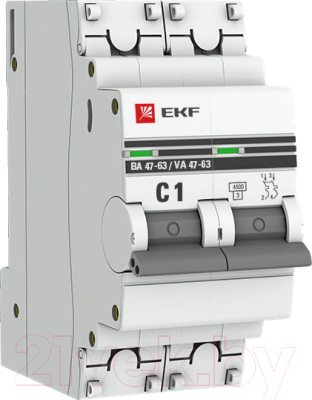 Выключатель автоматический EKF 2P 1А (C) 4.5kA ВА 47-63 / mcb4763-2-01C-pro - фото