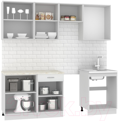 Кухонный гарнитур Mio Tesoro Экстра-лайт 2.2 (белый/королевский опал)
