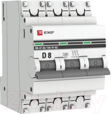 Выключатель автоматический EKF 3P 8А (D) 4.5kA ВА 47-63 / mcb4763-3-08D-pro - фото