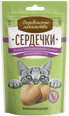 Лакомство для кошек Деревенские лакомства Сердечки. Баланс жизненнонеобходимых микроэлементов - фото