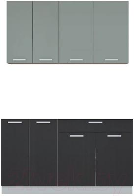 Кухонный гарнитур Интерлиния Мила Лайт 1.4-60 без столешницы (серебристый/антрацит) - фото