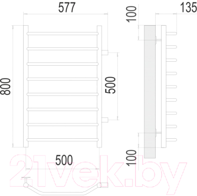 Полотенцесушитель водяной Terminus Виктория П8 50x80 RAL 9005 (с боковым подключением 500)